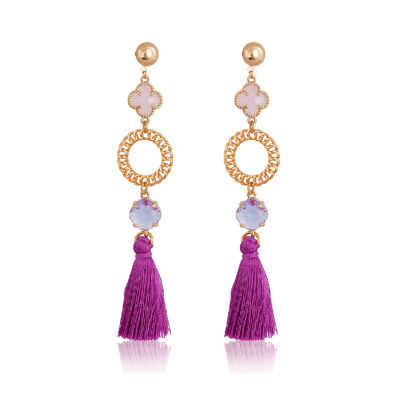 Drop earrings with crystals and a tassel