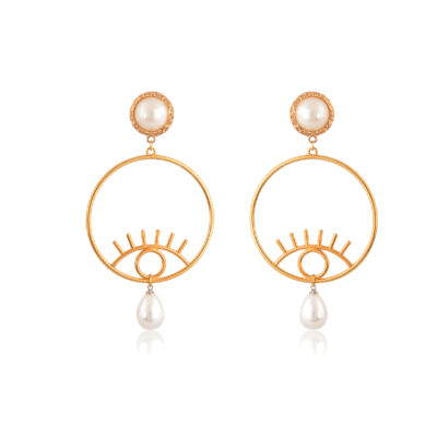 Looking for a showstopper? We've got you covered. Take a look at these gorgeous and super stylish evil-eye and column statement hoops earrings. Made of 24K gold-plated brass and pearl drop, and pearly stud, beside the protection against the evil-eye they provide, they are a perfect finish to that “wow” look. Don't forget to show us how you style it!