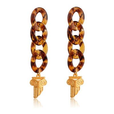 Inspired by Ancient Greece, these light and stunning drop-earrings are a must! Long tortoiseshell chain with a gold Ionic column. Casual it up with a pair of jeans and shirt. For more dramatic look, match it with your favorite boho or maxi dress. 
