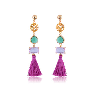 Stylish filigree and tassel drop earring with crystals