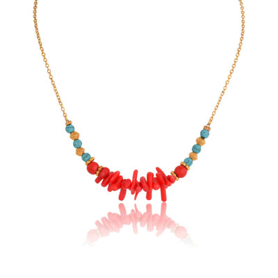 The must-have classic turquoise and bamboo chip coral choker necklace, add it to any outfit to make an impact.