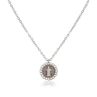 A small and beautiful silver medallion of St. Benedict, wear it every day, it will protect you. The Saint Benedict Medal is a Christian sacramental medal. Containing symbols and text, related to the life of Saint Benedict of Nursia.