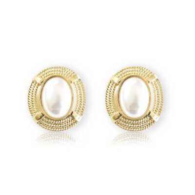 Chunky art deco gold framed pearly earrings, they will make you feel like you're on the top of the world, like Alexis Colby on Dynasty.