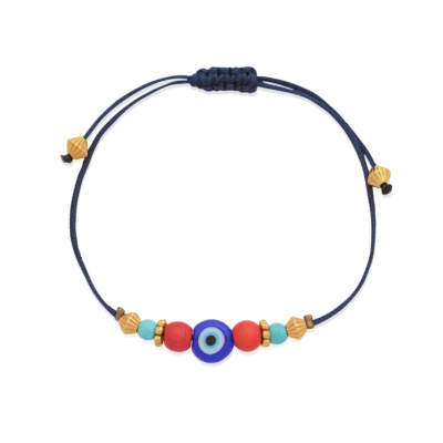 This is the classic Greek inspired evil-eye bracelet, made for protection your supposed to wear it on your left hand, where the heart is for better result. The red, gold and blue combination is a perfect match for any outfit, if you want another color combo, we’ve got you cover, check out our macramé bracelet collection and choose your favorite one.