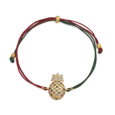 Wear this bracelet solo or with other pieces from our bracelet Collection. Beautiful little shiny pineapple horned with multicolor zircon. This handmade adjustable bracelet draws the attention to your wrist.  Buy it as a gift to a special person, as a friendship bracelet, or wear it as a lucky charm.