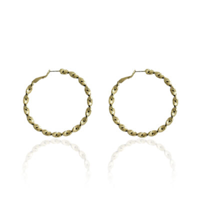 Twisted Hoops. Like a classic hoop, but funkier. These cute earrings twist and turn to create a hoop shape and fasten with a latch at the top. A classic pair of gold creole earrings with a loosely twisted pattern. The twisted hoop will bring simplicity into your everyday style, and will be your new go-to set of earrings for everyday use.