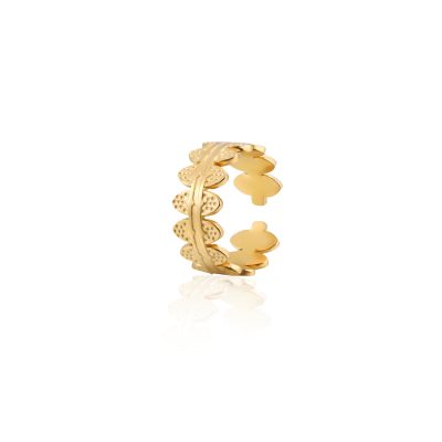 Paris - Gold-Plated Crown Ring Inspired by the crowns of ancient Greek antiquities, the Paris ring exudes timeless elegance and cultural heritage. Part of the All Greek to Me collection, this beautifully crafted ring is a nod to classical Greek art and design. The crown-like motif features intricate detailing that mirrors the regal symbols of antiquity, making it a standout piece in any jewelry collection. • Material: Gold-plated stainless steel for durability and tarnish resistance, ensuring it remains as stunning as the day you wear it. • Design: Crown-inspired pattern, evoking the elegance and majesty of ancient Greece. • Collection: All Greek to Me by anamae.gr – celebrating the beauty and legacy of Greek culture. • Fit: Open-ended design for adjustable sizing, offering comfort and versatility. • Finish: Polished gold surface with finely detailed edges for a luxurious look. • Style: Perfect for modern-day queens who want to carry a piece of history with them. Celebrate the grandeur of Greek heritage with the Paris ring – a bold yet elegant accessory that’s as iconic as its inspiration.