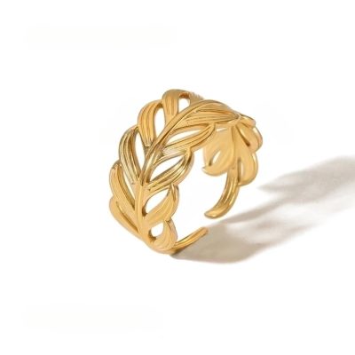 24k Gold-Plated stainless steel Feather Ring This exquisite 24k gold-plated ring features a delicately crafted feather design, symbolizing freedom, hope, and elegance. The intricate detailing of the feather's curves and texture creates a lightweight yet striking accessory that beautifully complements any outfit. Its open-ended design adds a modern touch, ensuring adjustability for a comfortable and secure fit. Made from durable 24k gold-plated stainless steel, this ring is tarnish-resistant and designed for lasting brilliance. Perfect for both everyday wear and special occasions, the feather ring is a versatile piece that exudes grace and sophistication. Add a touch of natural beauty to your jewelry collection with this 24k Gold-Plated stainless-steel Feather Ring, a timeless accessory or thoughtful gift for someone special.